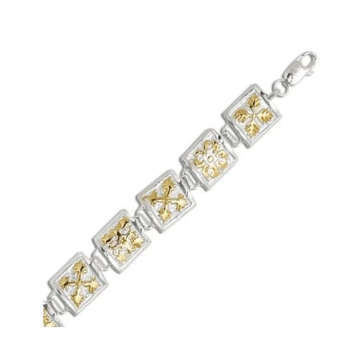 Sterling Silver Two Tone 10MM Hawaiian Mixed Quilt Design Bracelet (M) - Bracelet - Leilanis Attic