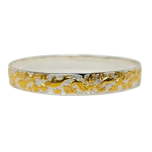 Sterling Silver Two - Tone 10mm Sealife Straight Edge Bangle - Jewelry - Leilanis Attic