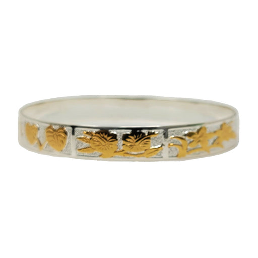 Sterling Silver Two - Tone 10mm Tropical Flowers Straight Edge Bangle - Jewelry - Leilanis Attic