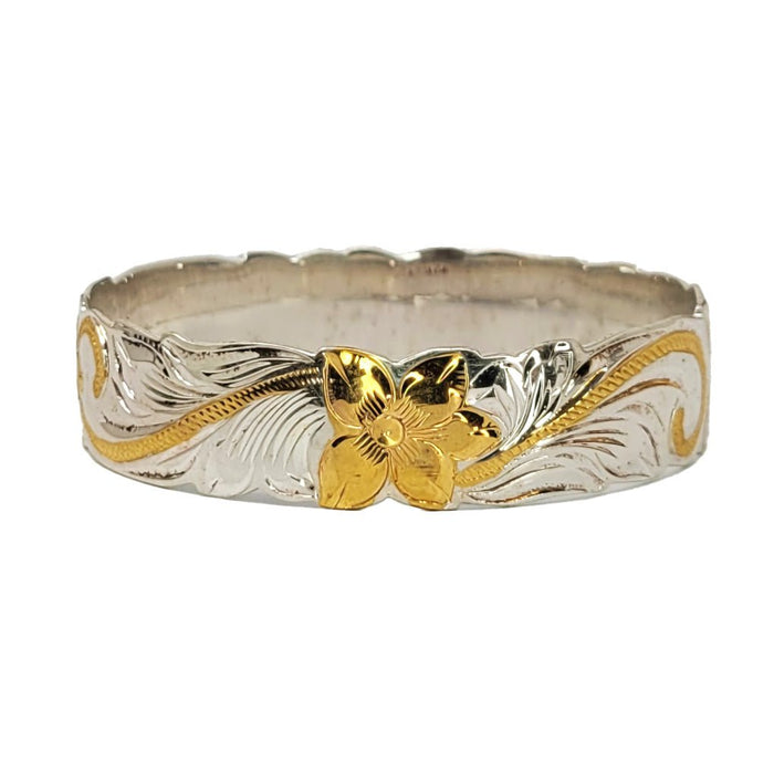 Sterling Silver Two - Tone Gold Plumeria Cut - Out Edge Bangle, 15mm - Jewelry - Leilanis Attic