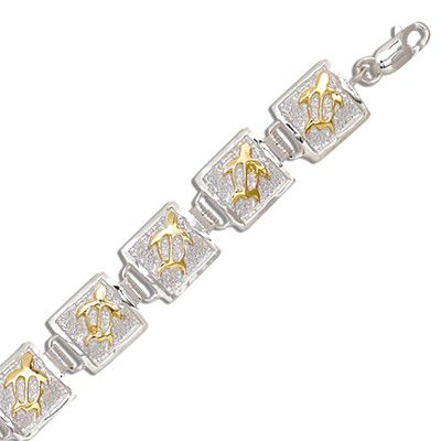 Sterling Silver Two Tone Hawaiian Honu Quilt Bracelet - 10mm - Jewelry - Leilanis Attic