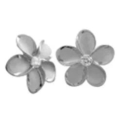 Sterling Silver and Rhodium Plated Plumeria CZ Post Earrings - Jewelry - Leilanis Attic