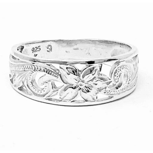 Tapered Dainty Sterling Silver Plumeria Scroll Ring - Ring - Leilanis Attic