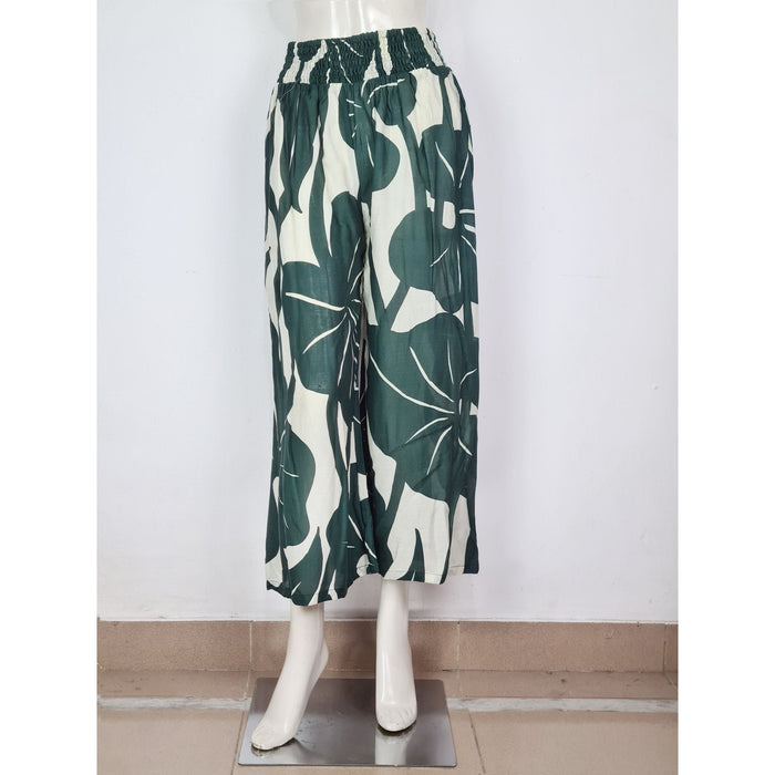 Taro Leaf Haleiwa Wide Leg Pants - Winter White and Hunter Green - Pants - Leilanis Attic