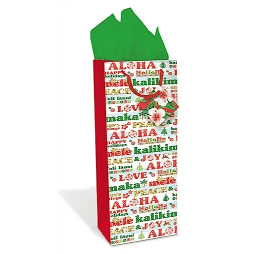 Wine Gift Bag "Aloha Season's Greetings" - Gift Bag - Leilanis Attic