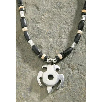 Wood Beaded Cord Necklace with Pewter Honu - Jewelry - Leilanis Attic