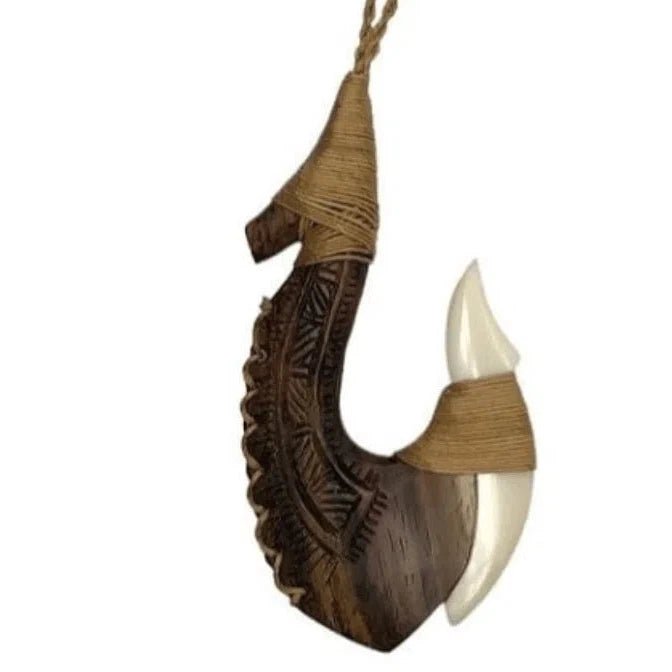 Wood & Bone Fish Hook Pendant Necklace - Jewelry - Leilanis Attic