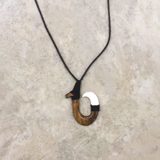 Wood and Bone Hook Adjustable Black Cord Necklace - Jewelry - Leilanis Attic