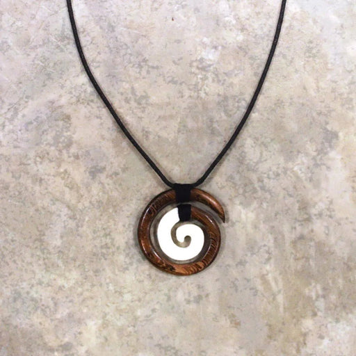 Wood/Bone Koru Necklace with Adjustable Cord - Accessories - Leilanis Attic