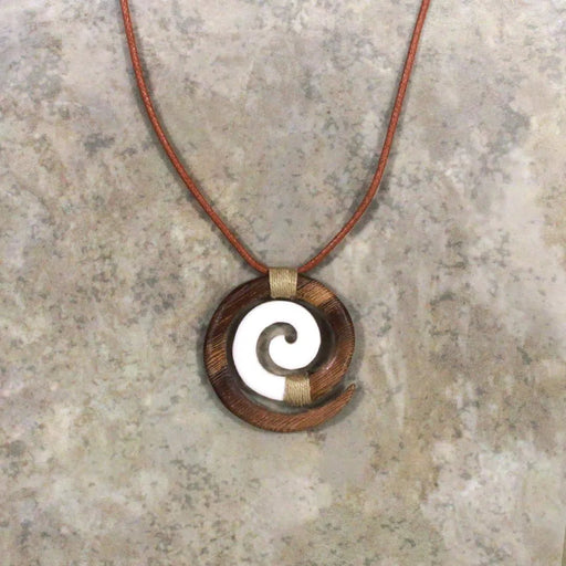 Wood/Bone Koru Necklace with Adjustable Cord - Accessories - Leilanis Attic